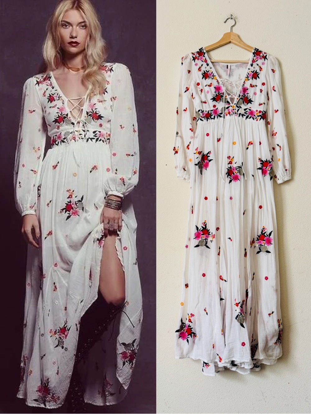 Free People SIZE 0 Winter Wonderer white floral embroidered maxi dress
